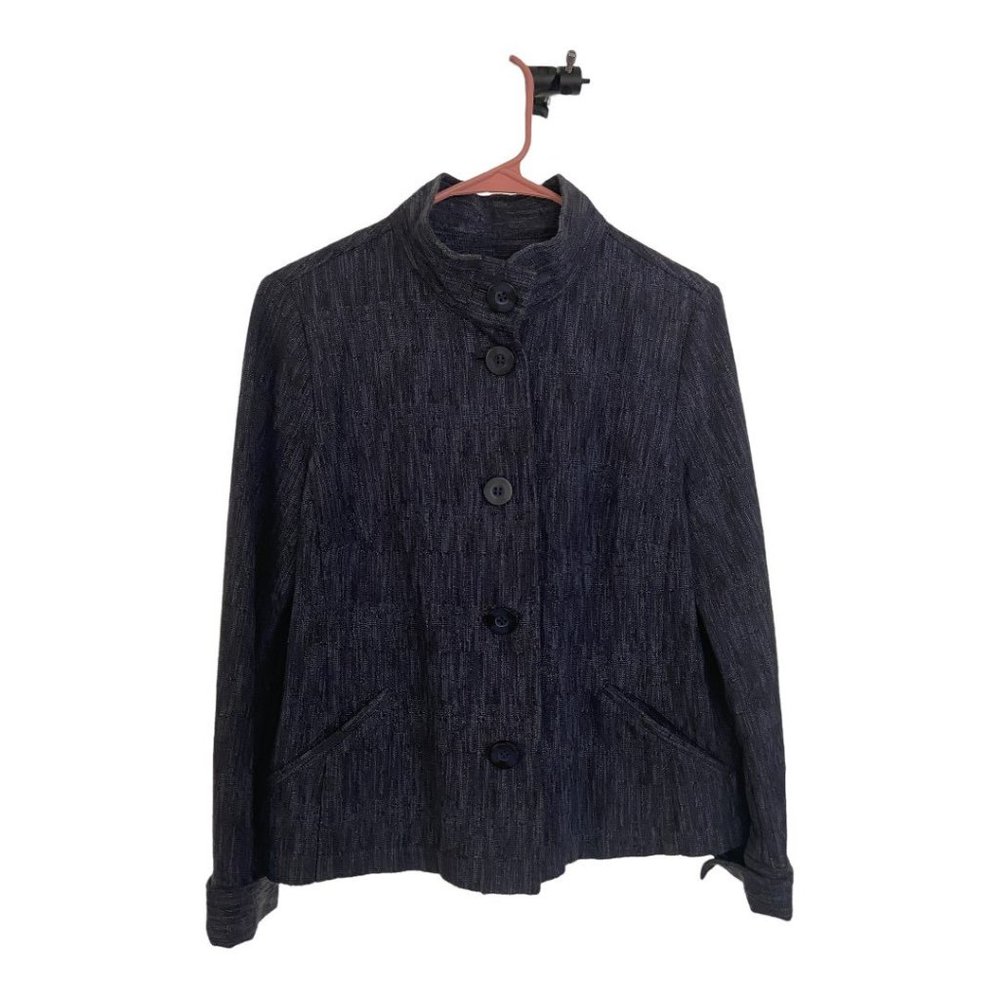 J Jill Blue Tweed Button Up Blazer Jacket Small